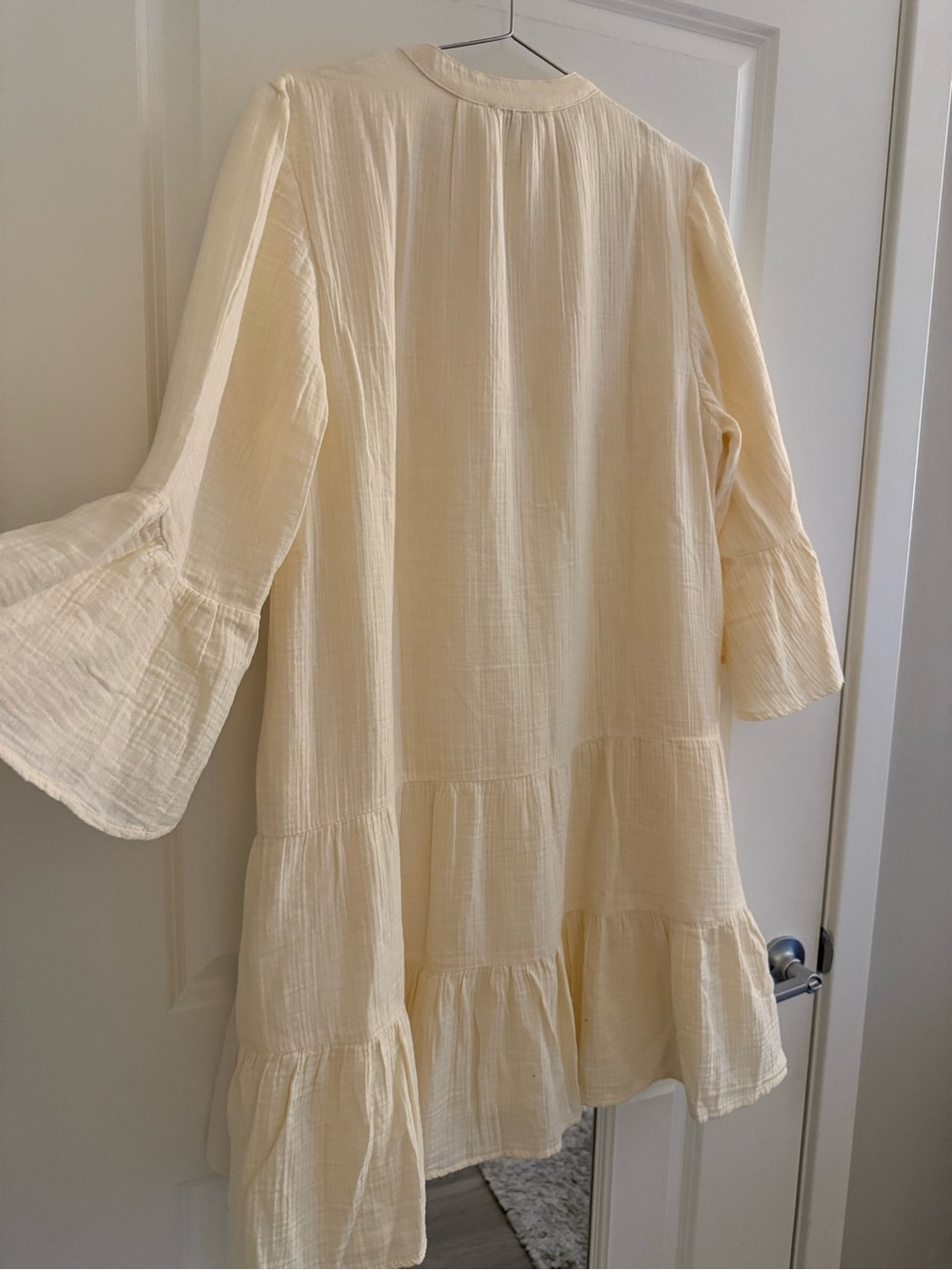 Quince Organic Cotton Gauze Tiered Cream Dress, Large - Picture 9 of 13